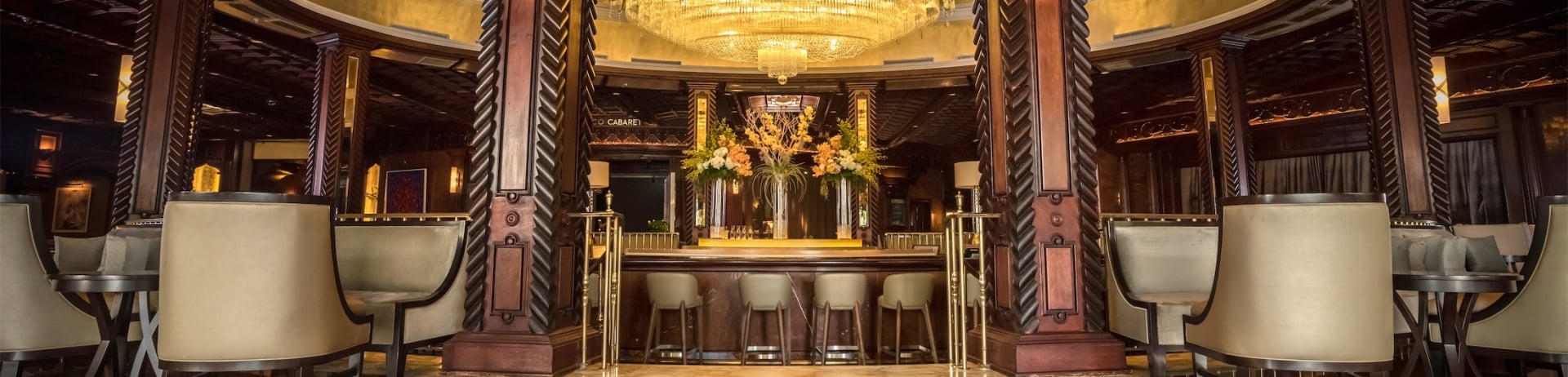 lobby bar with large chandelier