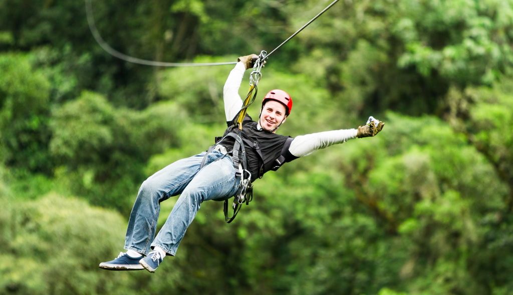 man ziplining