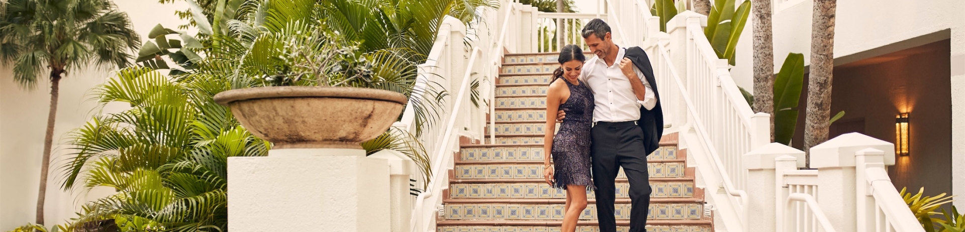 a couple walking down the stairs