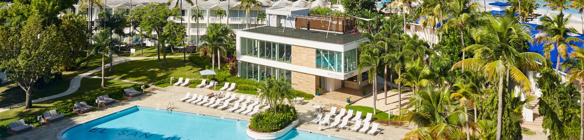 aerial of pool and gym building