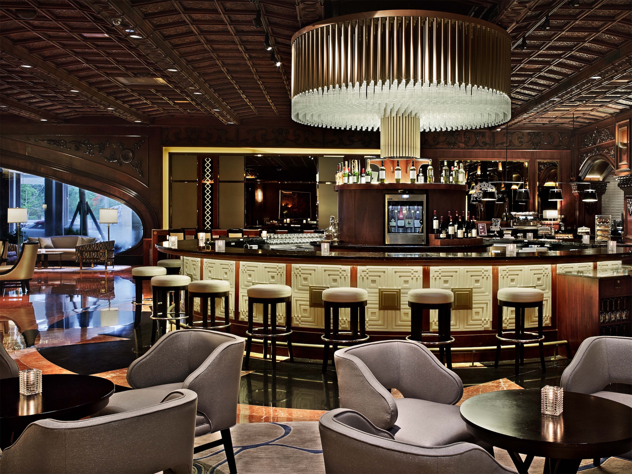 large, open area in a bar with seating