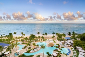 aerial of resort property and beach