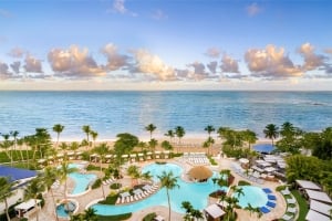 aeriel view of pools and the ocean