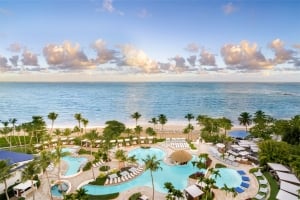 aeriel view of pools and the ocean