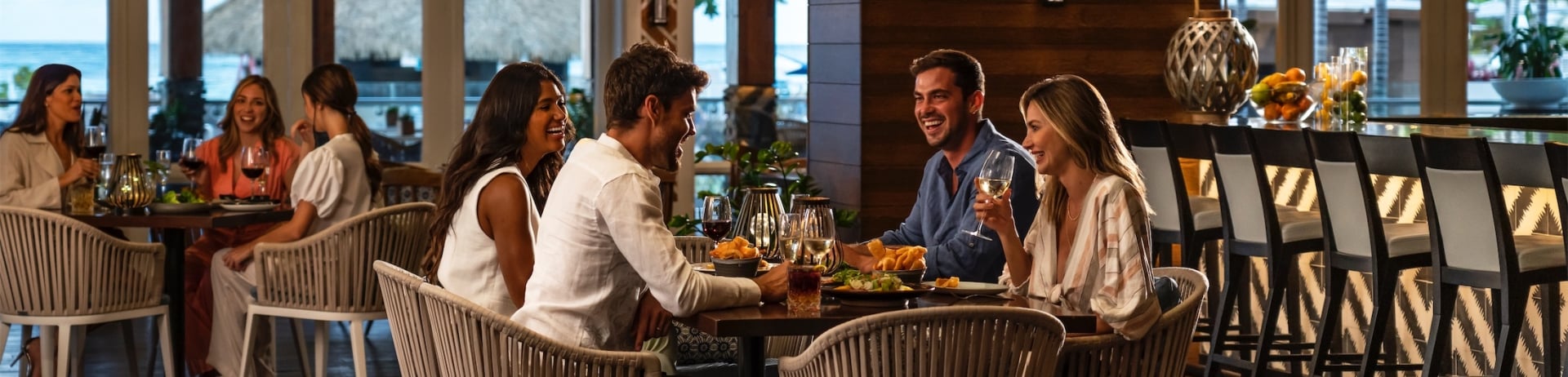 group of friends having dinner at a restaurant