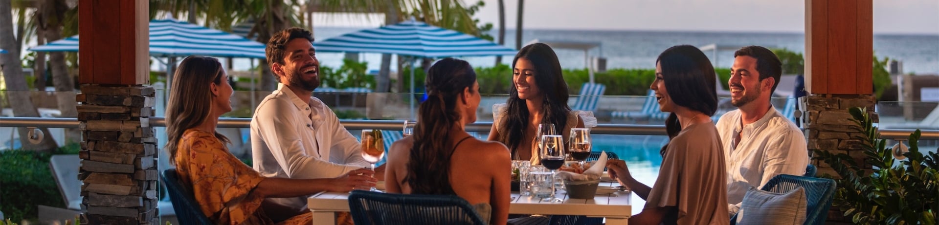 group of friends in an outdoor dining area