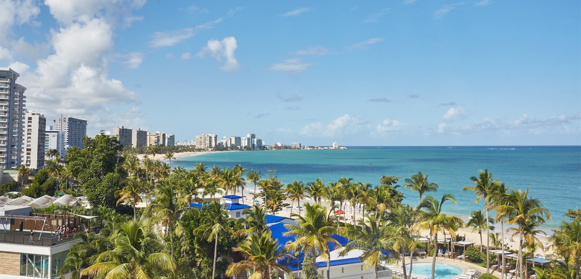 aerial shot of the ocean and skyline