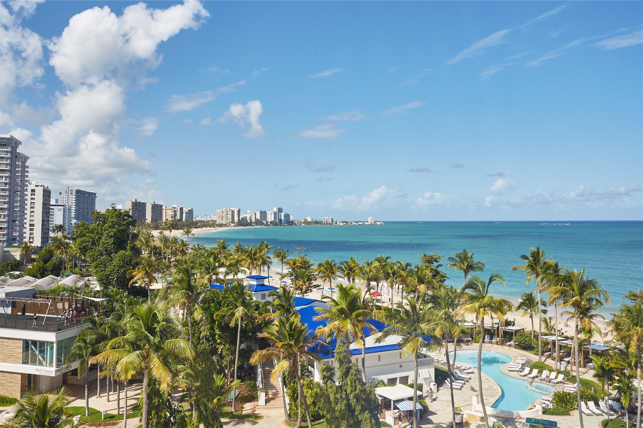 aerial shot of the ocean and skyline