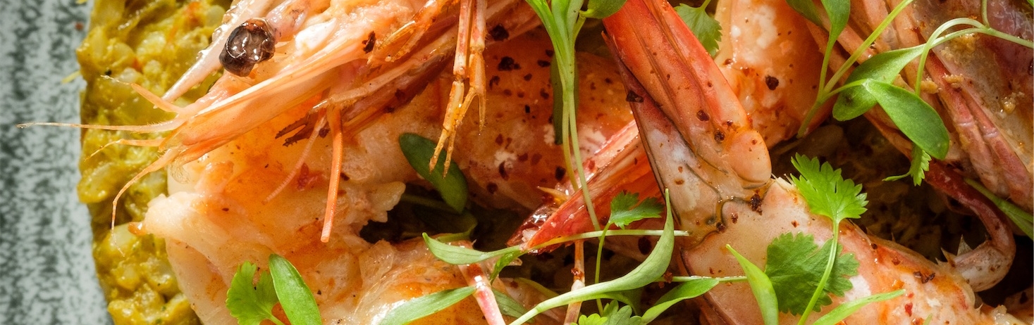 close up of cooked prawns