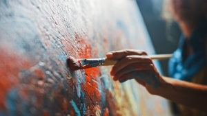 close-up of a paintbrush on a canvas