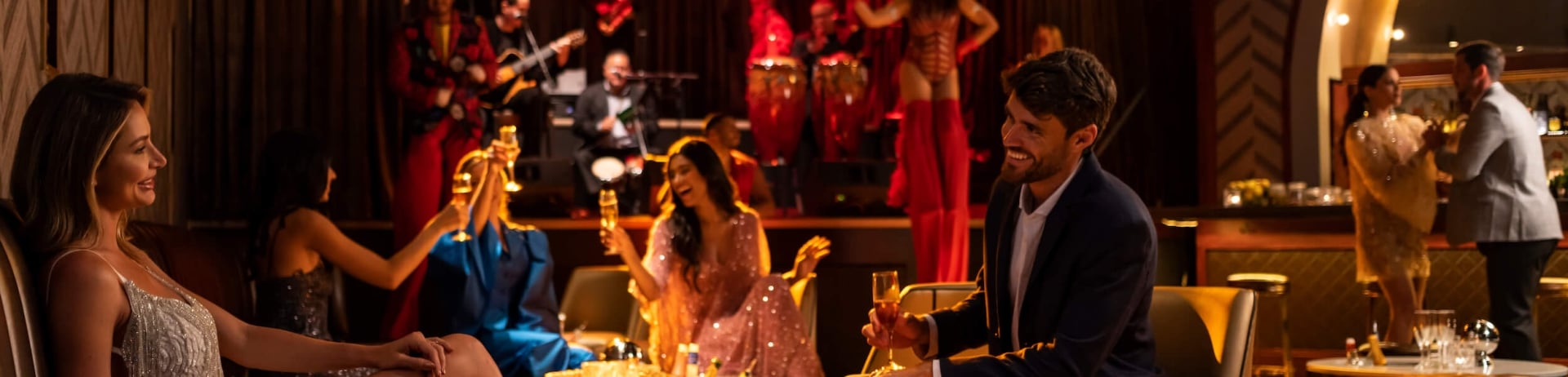 couple talking with band in the background